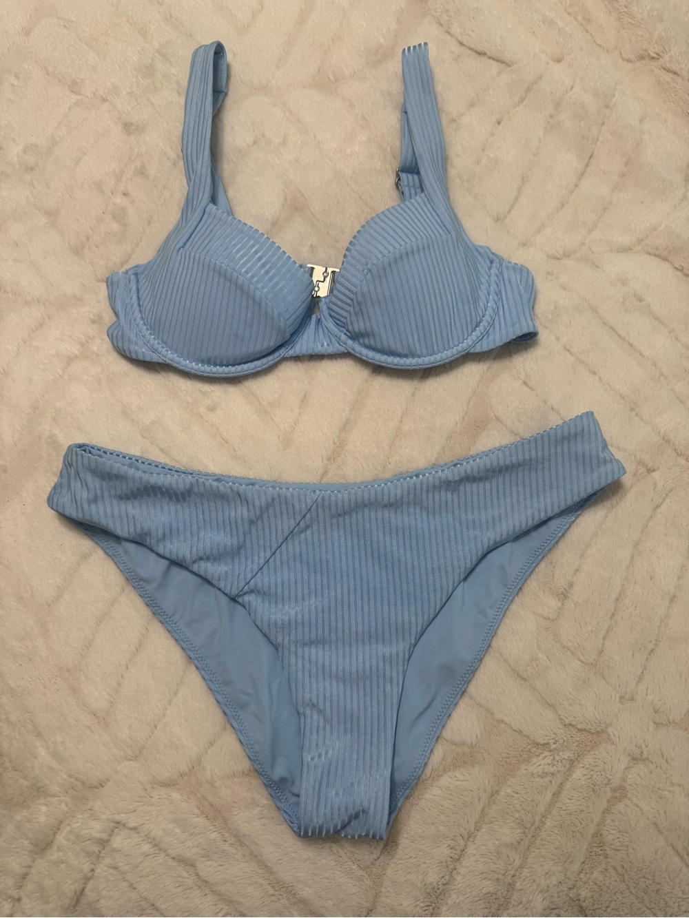 Light Blue Ribbed Underwire Bikini Set